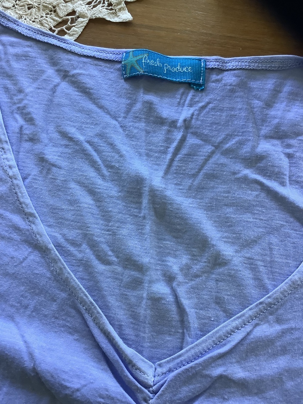 Fresh produce V-neck periwinkle color three-quarter length sleeve top - Picture 5 of 5